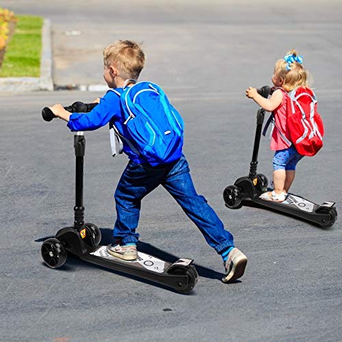 Tonbux Scooter For Kids Toddler Kick Scooter With Foldable, Adjustable Height, Light Up 3-Wheels For Ages 3-8 Kids Balance Exercise - Black #TOP6