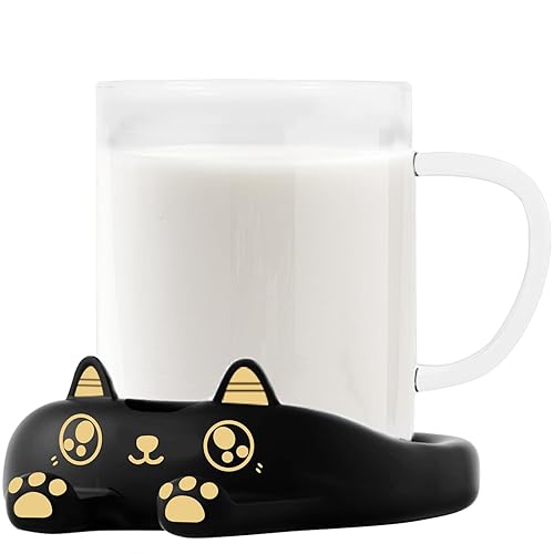 PUSEE Mug Warmer Set, Cute Coffee Warmer for Desk, Auto Shut Off, 3 Temp Settings, Navy, White, Ceramic, 11 oz, 25W, 1.1E+2V