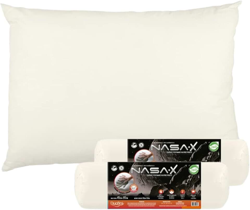Kit 2 Travesseiros Duoflex Nasa-x 10cm Antiácaro Espuma Viscoelástica Capa Malha 100% Algodão Bege