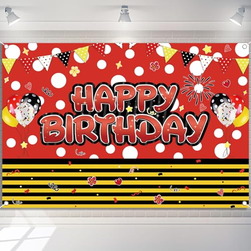 5x3ft Red Yellow Black Backdrop, Cartoon Animation Polka Dots Photography Background for Kids, Boys Happy Birthday, Baby Shower Holiday Party Decoration Supplies Photo Booth Banner Props by Dikbona - Used condition - US$8.09