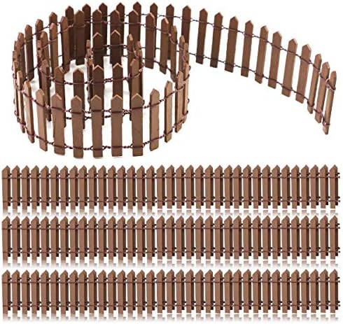 YG_Oline 4 Pack 35.5″ Brown Miniature Backyard Fence, Fairy Backyard Provides Wooden Decoration Miniature Backyard Decorations