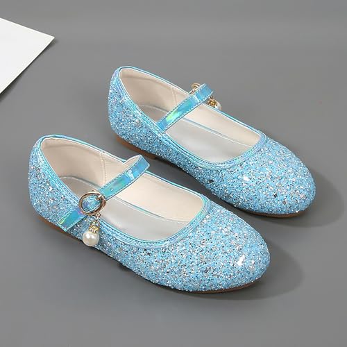 Flower Girls Dress Shoes Toddler Kids Wedding Heel Mary Jane Shoes Glitter Flat Shoes Girls Sandals Youth (Blue, 7 Toddler)2