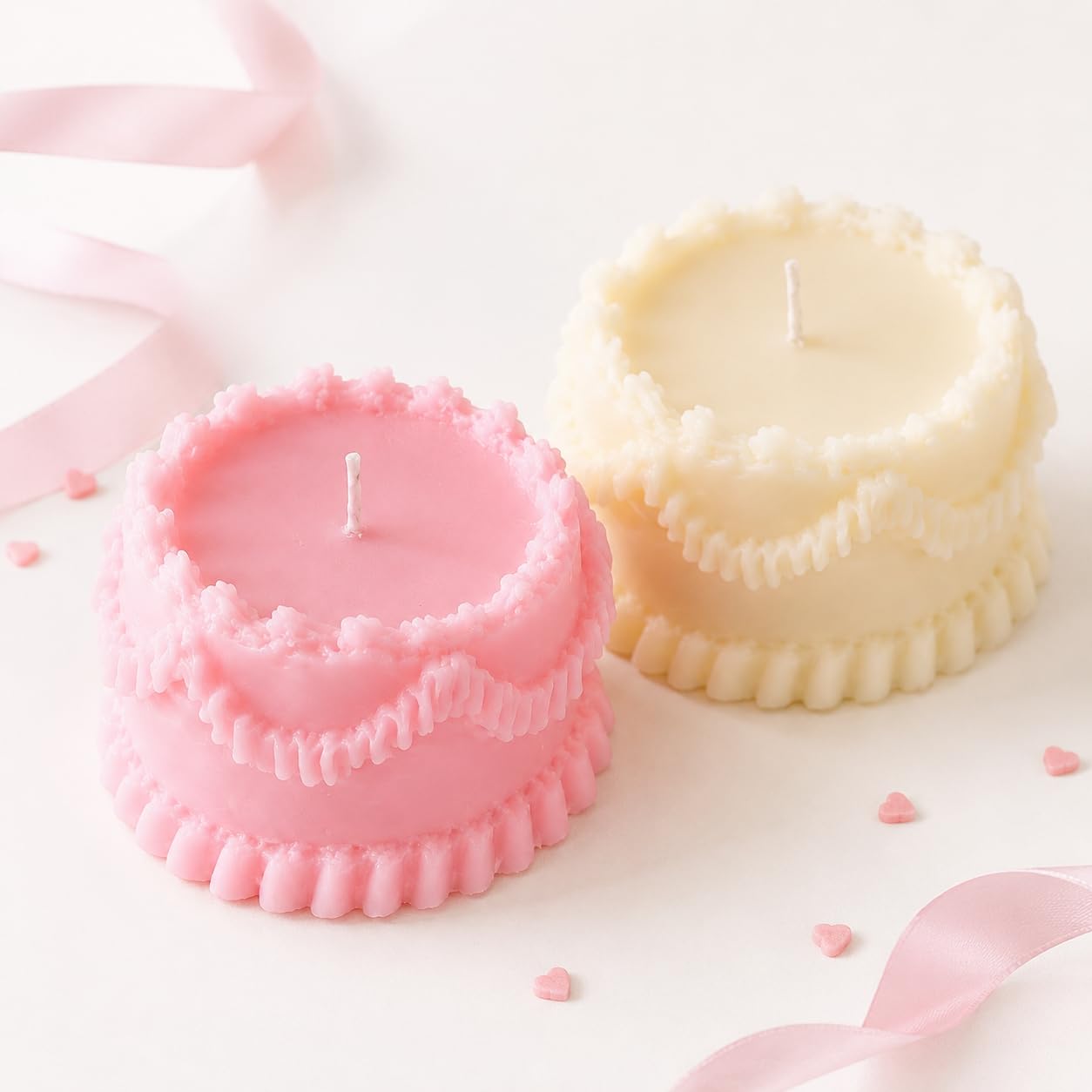 Scented Candle Round Cake for Decoration and Aesthetic Gift, Set of 2 Vanilla Candles for Gifting, Romantic Valentine Gift for Girlfriend, Birthday Gift for Women-image-4