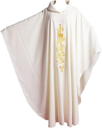 BLESSUME White Catholic Church Pastor Vestments Lamb of God Embroidered Priest Chasuble Robe
