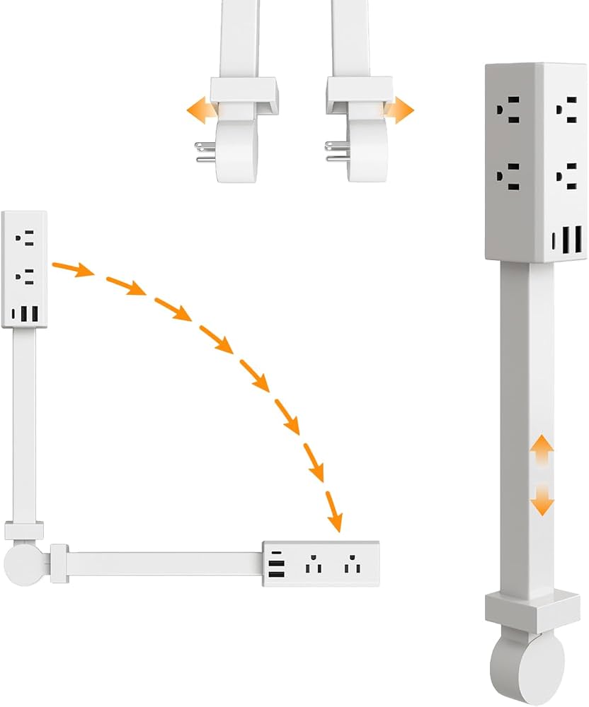 2026 Update Electrical Outlet Extender Stick: Concealed 360° Rotating & Extendable Wall Socket with Dual AC Outlets and USB‑A/USB‑C Ports for Bedroom, Living Room, Office.