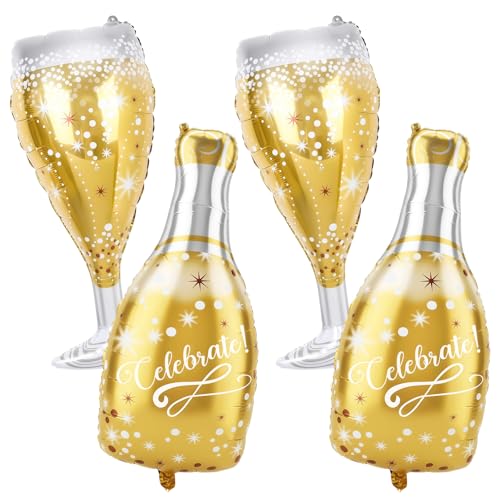 Image of 4PCS Champagne Balloons, Gold Champagne Bottle Balloons and Champagne Glass Helium Foil Balloon for Birthday Bachelorette Engagement Wedding Bridal Shower Graduation Anniversary Party Decorations