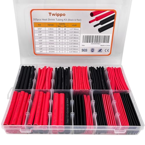 Twippo Heat Shrink Tubing Kit 355pcs - 3:1 Adhesive Lined - Electrical Waterproof Industrial Heat Shrink Tape Terminals- Marine Grade Wire Connector Shrink Wrap Tube - 3.15