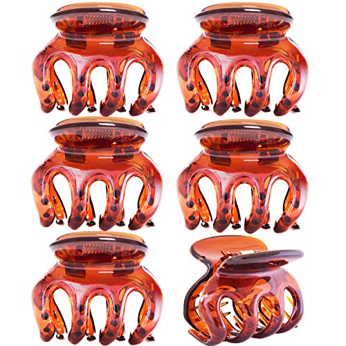 Rc Roche Ornament 6 Pcs Womens Classic Jumbo Pumpkin Hair Clips Octopus Claws Jaw Interlocking Teeth Strong Hold No Slip Grip Clutcher Clamp Beauty Fashion Accessory, Large Brown #TOP2