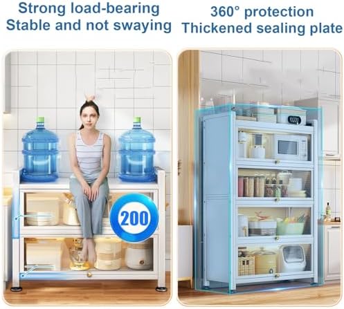 3-Tier Kitchen Baker's Rack with Flip Door Cabinets, Microwave Shelf, Pantry Organizer for Spices & Cookware - Stylish, Durable & Space-Saving Kitchen Storage Solution