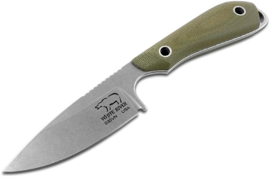 White River WRCPR-MOD S30V Stonewashed Kydex Sheath Caper Fixed Blade OD Green Canvas Micarta Handles 3" knife