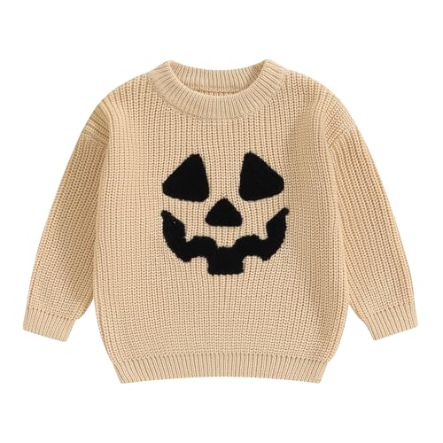 Baby Girl Boy Pumpkin Ghost Knit Sweater Long Sleeve Crewneck Warm Pullover Sweatshirt Toddler Halloween Outfit