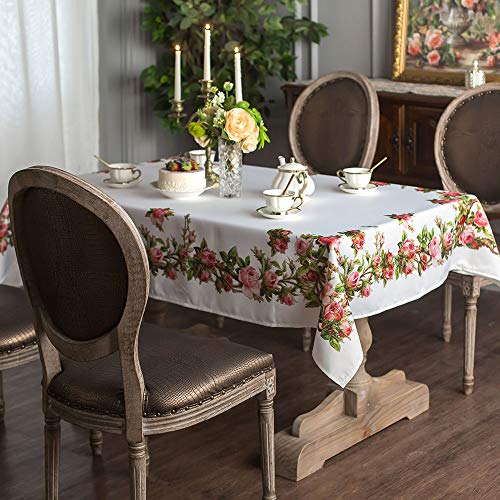 Artable Rectangle Summer Tablecloth Farmhouse Tablecloths Printed Flower With Vintage Floral Patterns Table Cloth For Elegant Holiday Long Dinning Kitchen (Rose, 52 X 70 Inch) #TOP1