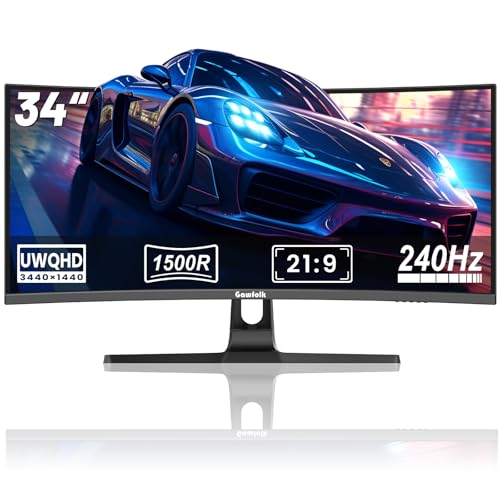 Image of Gawfolk 34 Inch Ultrawide Curved Gaming Monitor, 21:9 WQHD 3440x1440 240Hz Curved 1500R Computer Monitor PIP /PBP,1ms(MPRT) 127% sRGB,HDMI & DP,Tilt Adjustable,Panoramic for Office & Immersive Gaming