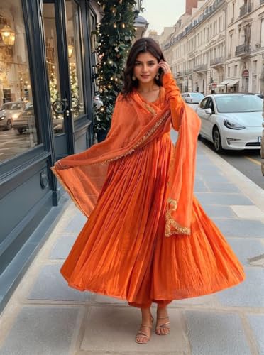 Image of ANNI Designer Women's Rayon Viscose Anarkali Solid Kurta with Pant & Dupatta