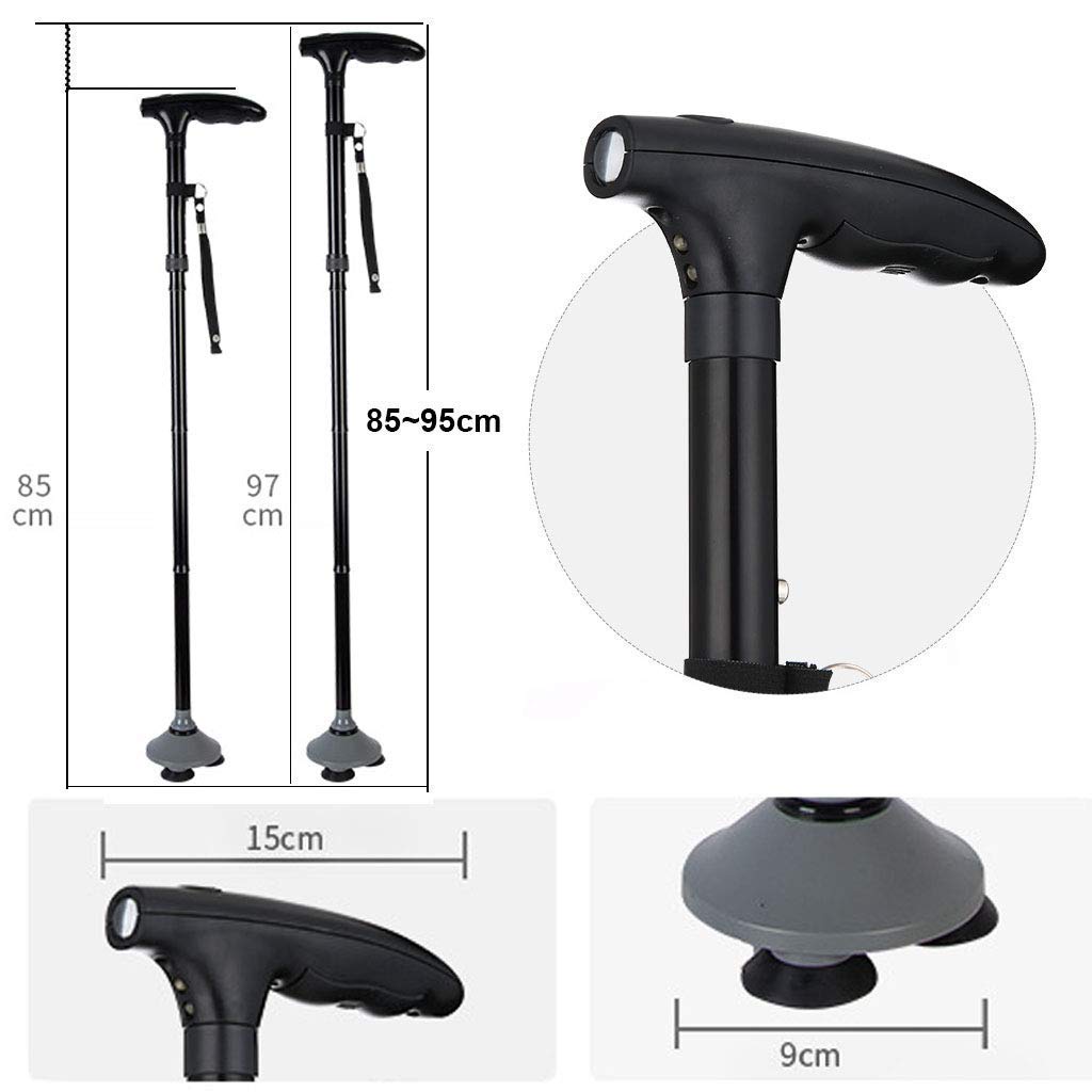 Bastone per stampella Pieghevole Portatile per Esterni con luci a LED, Bastone da Trekking Regolabile Leggero in Alluminio Pieghevole per Genitori Anziani, Regali Unisex