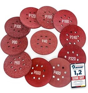 MeyMel® 105 Stück Premium Schleifpapier 125mm Klett | Schleifscheiben Set für Exzenterschleifer | Schleifscheiben 125 mm extra starker Klett | Körnungen 40/60/80/100/120/150/180/24... |