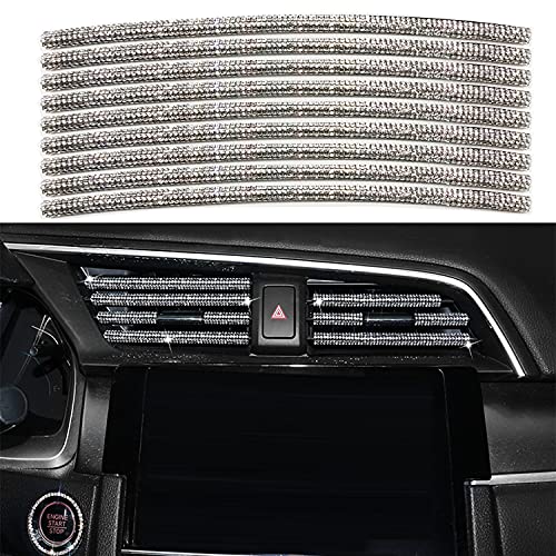 WedFeir 10pcs Bling Car Vent Outlet Trim, Bling Rhinestone Car Air Conditioner Vent Outlet Trim Decoration Strips, Bling Car Interior Moulding Trim for All Straight Air Vent Outlet. (Sliver)