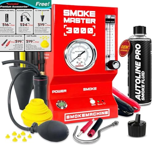 *2025 New Model* Automotive High Volume Smoke Machine with Best Ranked Smoke Fluid - EVAP Leak Detector with Built-in Air Compressor - Model 3000 – EVAP Vacuum Exhaust Smoke Detector Tools Kit - Red