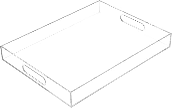 White Acrylic Serving Tray with Handle 11.815.7in Decorative Tray for Cosmetic Food Table Organizer Party Serving Tray