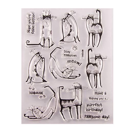 arriettycraft Cute Cat Meow Clear Stamps for Card Making and Journaling, Kitten Silicone Stamps for Scrapbooking Journals Paper Crafts