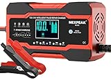 Cargador de Batería Coche, 10A 12V/24V Mantenimiento Automático Inteligente con Compensación de Temperatura, Pantalla Táctil LCD y Múltiples Protecciones para Baterías de Auto Moto AGM Gel EFB Barco