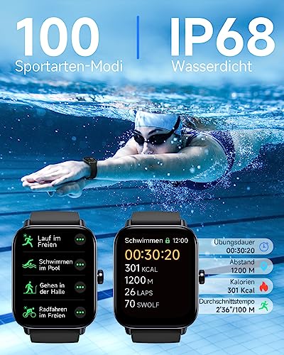TOOBUR Smartwatch Herren Damen mit Alexa und Telefonfunktion, 1,8" Fitnessuhr mit 100 Sports, 24/7 Puls, Schrittzähler und Fitness-Tracker, IP68 Wasserdicht für Schwimmen, Kompatibel Android iOS – Bild 6