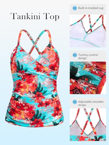 Image of RELELCIGA Women's Tankini Top V Neck Ruched Tummy Control Bathing Suit Top