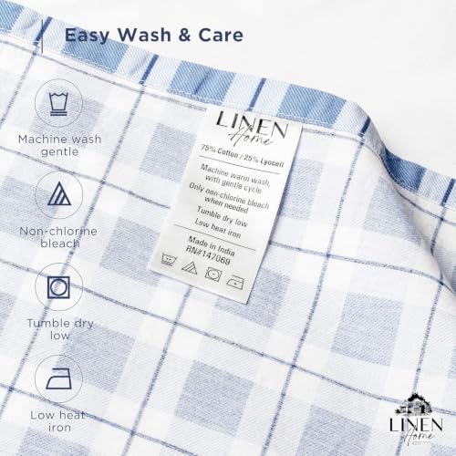 Image of Linen Home 100% Cotton Printed Percale Sheets Cal King Size, Polka Navy