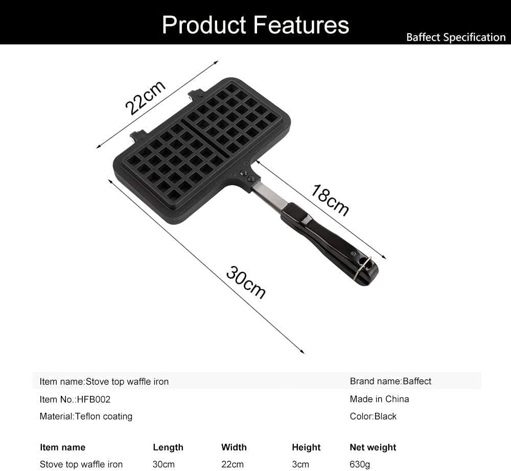 Baffect Non-stick Cast Aluminum Stovetop Waffle Iron, 8.7 Inches Camping Waffle Maker Pan, Portable Stove Top Aluminum Waffle Maker Pan for Family Breakfast Baking