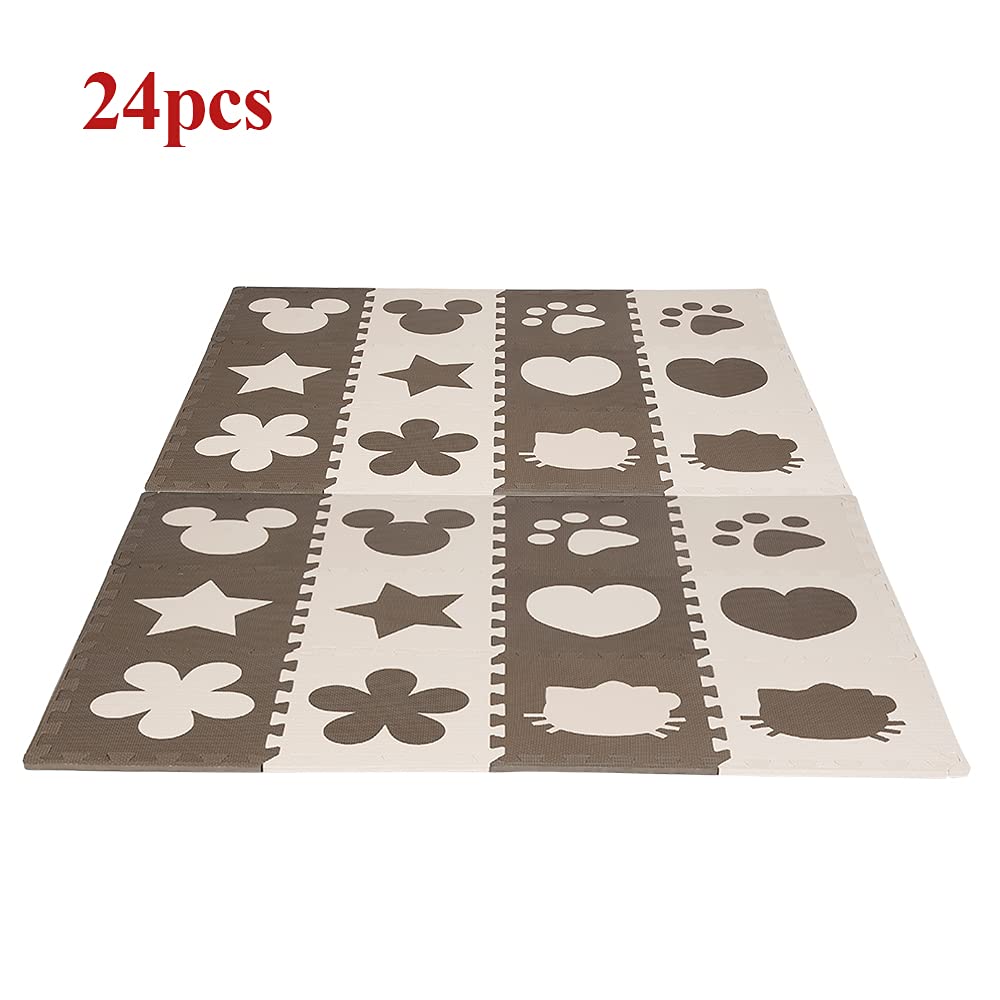 Tapis Puzzle Mousse Bébé, 24 Pièces Dalle Mousse Bébé avec 6 Modèles de Dessin Animé, Matériel: EVA, Épaisseur 1cm (24 Pièces)