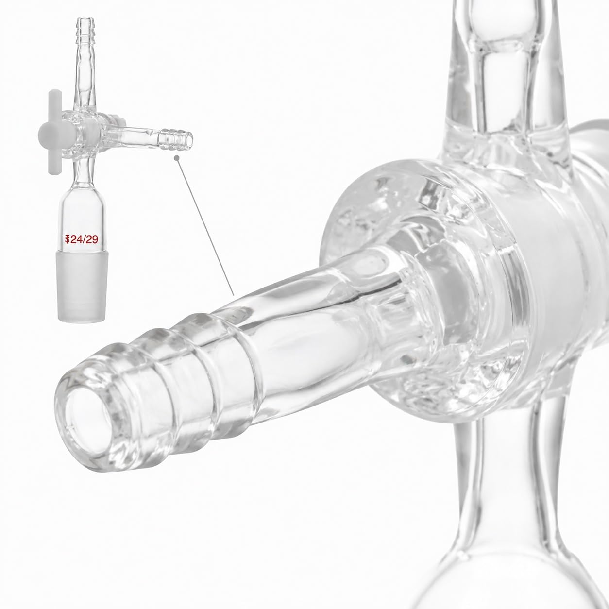 Adattatore Gas Vuoto in Vetro Portagomma Zigrinato-40# Rubinetto Vetro