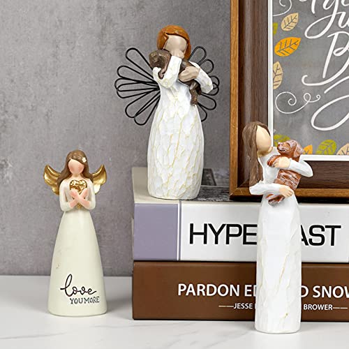 MSUIINT Handbemalte Engel der Freundschaft Figur, Haustier-Gedenkgeschenke für Hundeliebhaber, Ornamentskulptur aus Weißem Kunstharz
