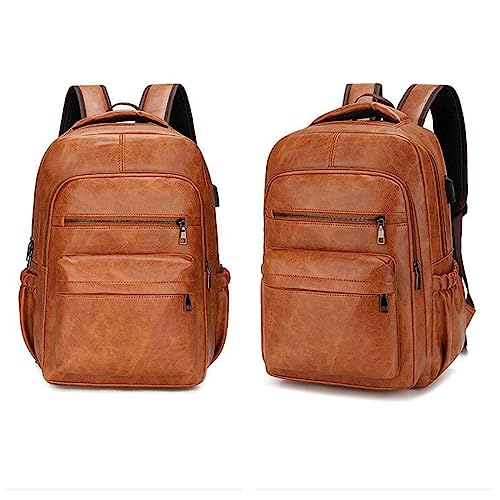 Baoblaze PU Leather Laptop Backpack Men Travel Rucksack Multiple Pockets Water Resistant Casual Daypack Computer Backpack for Fishing Shopping Hiking Yellow - Image 2