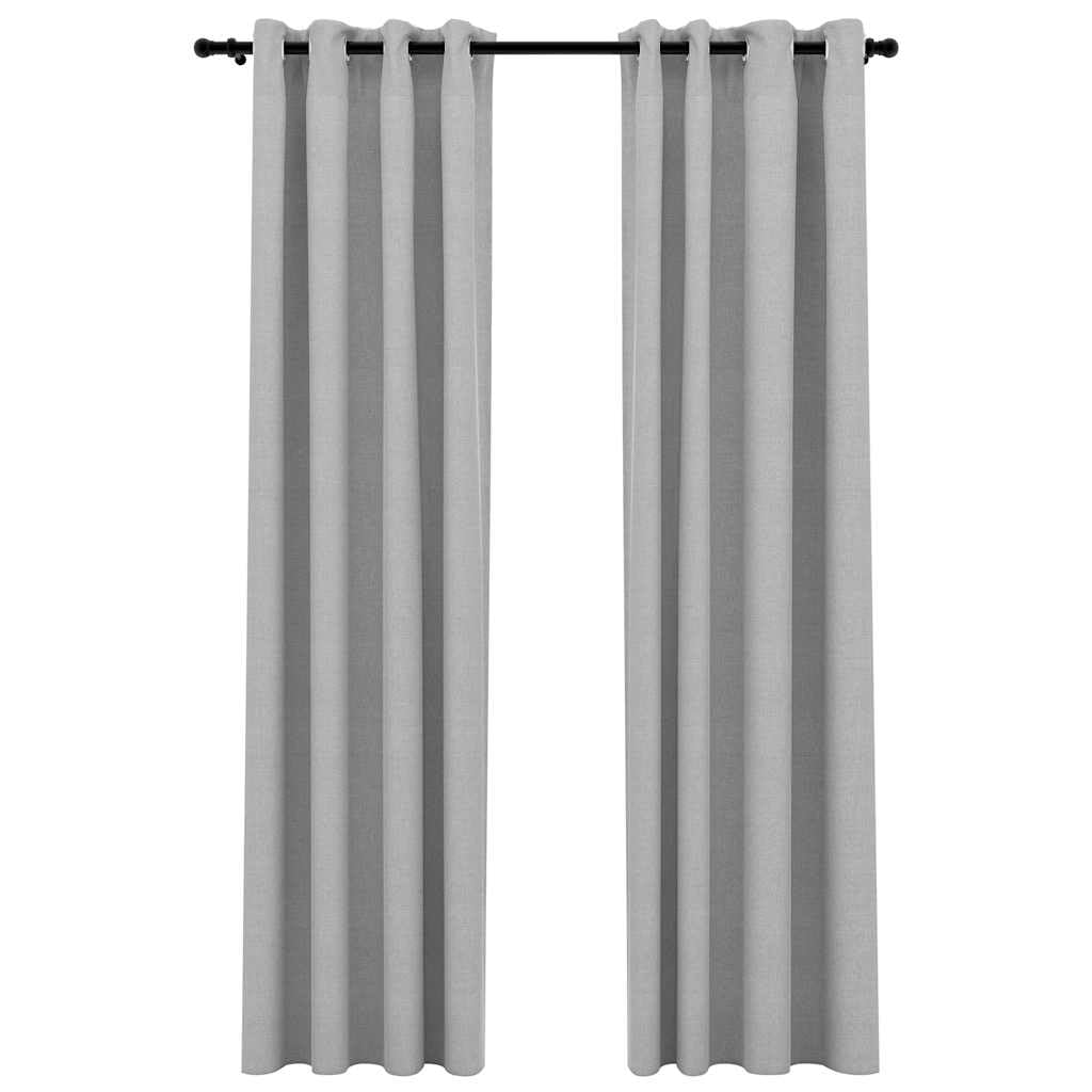 Juego de 2 cortinas opacas con ojales de aspecto de lino, cortinas opacas para sala de estar y dormitorio, elegante protección de privacidad, color gris, 140 x 225 cm (ancho x alto)