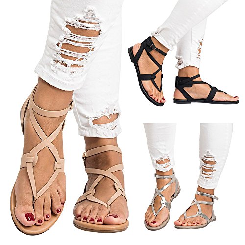 image for sweetnice Women Shoes Women's T-Strap Flat Sandal Summer Roman Open To