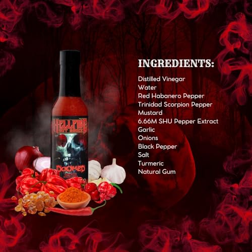 Hellfire Doomed Hot Sauce, Hottest Sauce in the World, Spiked with 6.66 Million SHU Natural Pepper Extract, Lab tested at 2.79 Million SHUs for an EXTREME HEAT Experience, 5 oz.