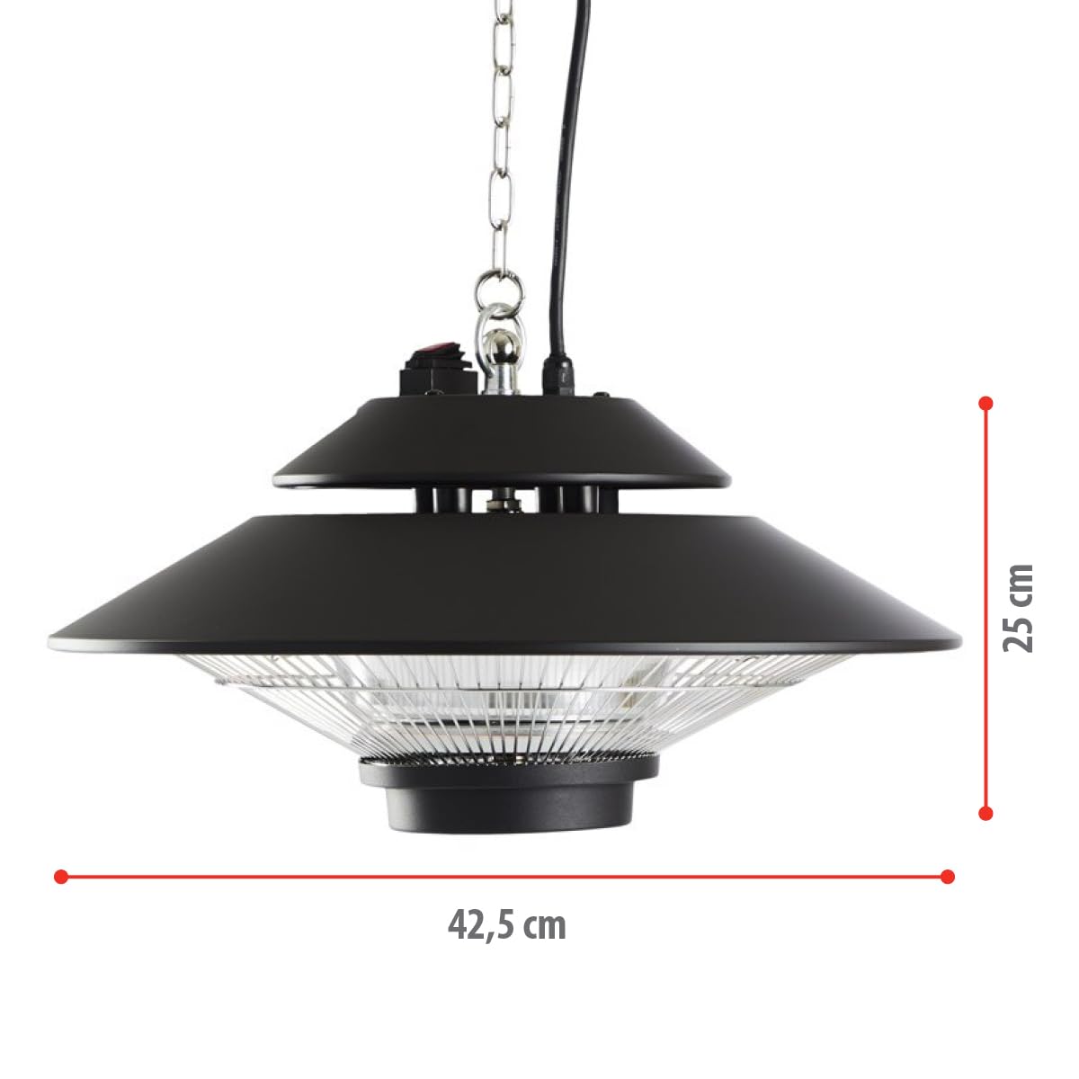 alpina Chauffage Extérieur Terrasse 1500W – Chauffage Électrique Suspendu Rond Infrarouge avec Télécommande – Radiateur de Terrasse Intérieur/Extérieur, Noir