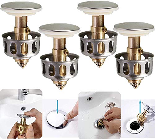 qqwe Filtro emergente de Drenaje Universal para Lavabo de 4 Piezas, Colador Anti-obstrucción Incorporado, Tapón de Drenaje del Fregadero de Rebote del baño con Cesta
