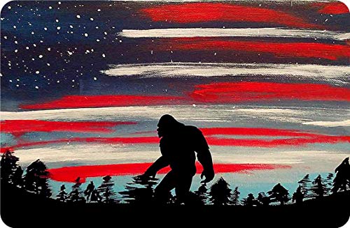 Pioujw Tin Sign Vintage Bigfoot Walking on the Mountain American Flag with Starry Night View Suitable for Room Living Room Bar Garage Club Wall Decoration Metal..., ASpictureSHOW-b024