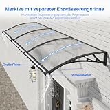 Vordach für Haustür,300x80cm Fenstervordach mit separater Entwässerung, Polycarbonat Pultvordach Überdachung für UV-, Regen- und Schneeschutz – Ideal für Veranda, Terrasse und Fenster