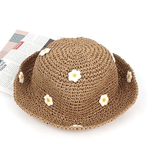 Chapeau réglable en paille avec des fleurs et une structure souple pliable - 2
