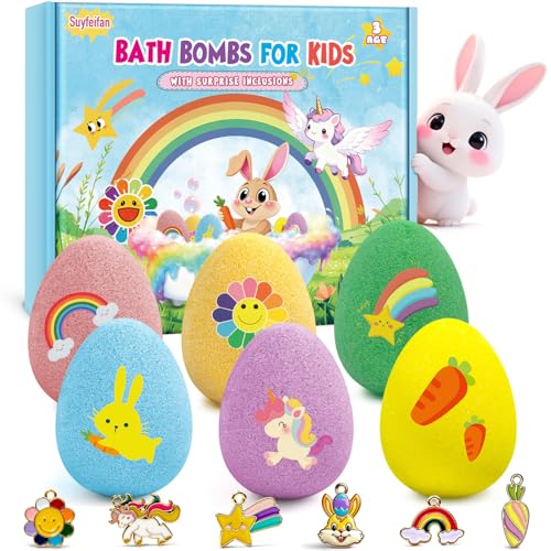 SUYFEIFAN Bath Bombs for Kids with Toys Surprise Inside, STEM Handmade Dinosaur Egg Bubble Bath Set, 6-Pack Natural Organic Kids Bath Bomb Fizzies, Birthday Gifts for Boys Girls Ages 3-12