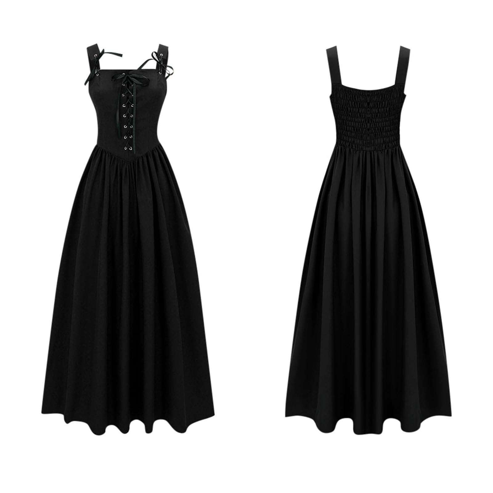 Costume de Renaissance pour Femme Robe médiévale Robe de Carnaval Halloween fête décontractée féminine Polyvalente inspirée du Style médiéval bohème avec Lacets sans Manches et Longueur généreuse