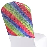 ANMINY 1 Pack All Around Sequin Chair Back Covers Sashes Slipcovers Stretchy Spandex Decorative Shiny Sparkly Band for Banquet Romantic Wedding Party Ceremony Decor - Mermaid-Like Rainbow