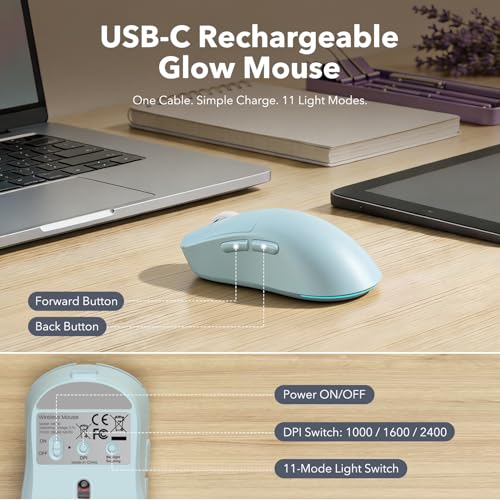 Image of Wireless Keyboard and Mouse Combo, Backlit Round Keycaps, Retro Typewriter Keyboard with Detachable Wrist Rest, Rechargeable & Tilt Legs, 2.4GHz Cordless Connection for Windows /PC (Glowing Blue)