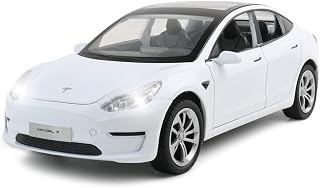 1/24 Diecast Model 3 Toy Car, Alloy Casting Pull Back Collectible Car Vehicles with Sound and Light, 6 Open Doors, Tesla Big Model 3 Car Model Toy for Kids Adults Birthday Gift (White)