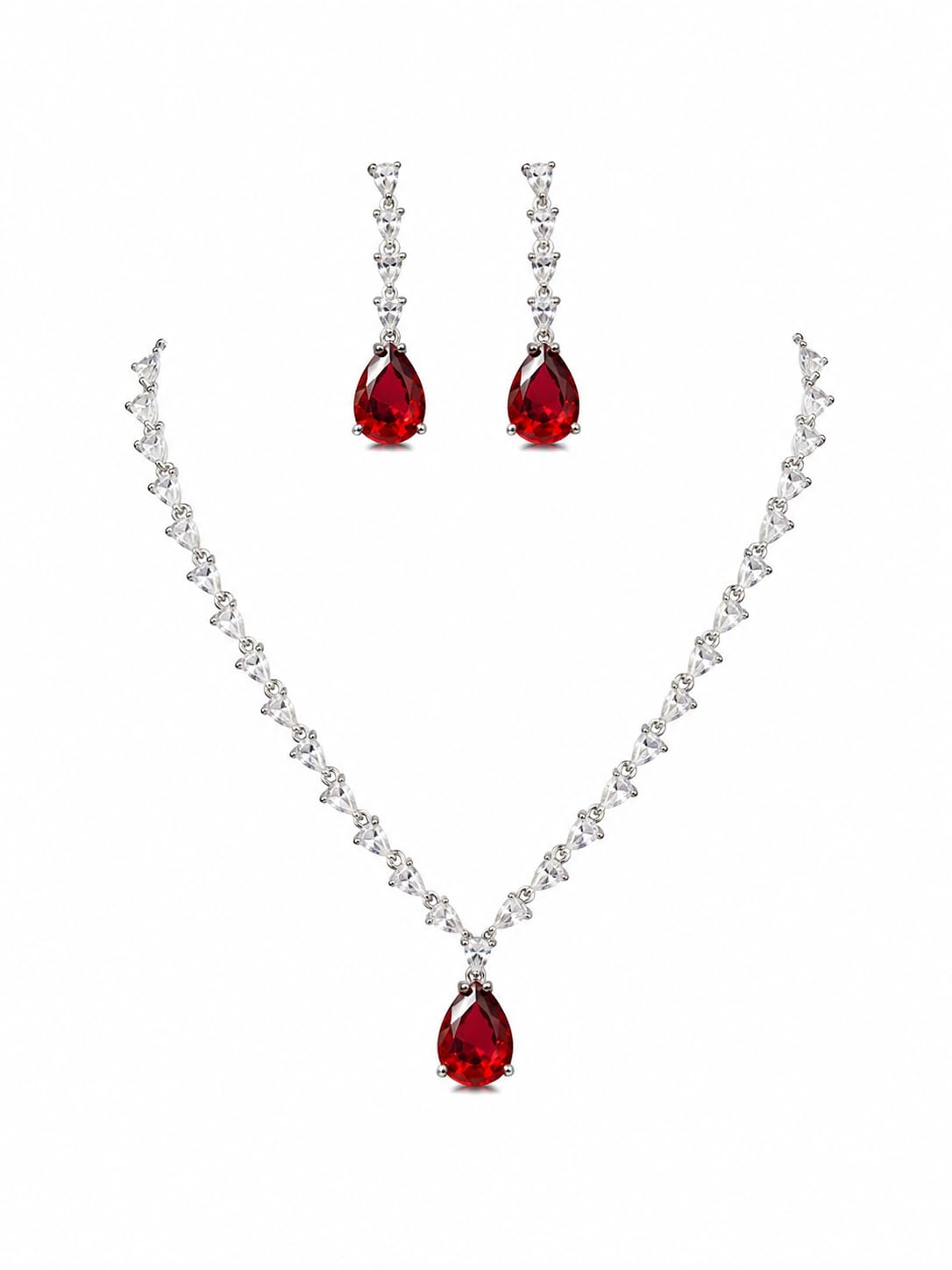 Jewels Silver-Toned Teardrop Crystal Necklace Set for Women | Elegant CZ Stone Bridal Jewellery Set with Matching Dangle Earrings | Wedding, Party & Anniversary Wear-image-36