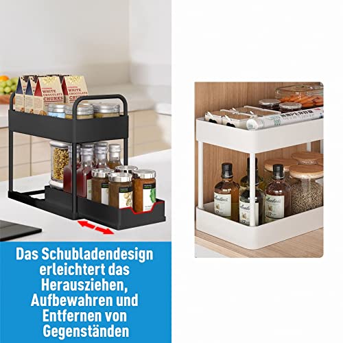 Scaffale Sottolavello Portaoggetti Sotto Lavandino da Cucina HILEYOLLA Organizzatore Sotto Lavabo Mobiletto da Bagno Ripiano Sotto il Lavandino a 2 Ripiani per Cosmetici, Spezie, Trucco (Nero) - Image 4