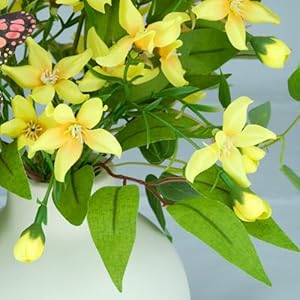 HOSY Artificial Freesia Bouquet in Ivory Ceramic Vase Silk Flower and Butterfly Arrangements for Table Centerpiece Decoration Freesia
