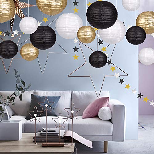 Image of Paper Lanterns Decorative, Party Supplies for Wedding Graduation Anniversary Birthday Party Decorations Black /Gold /White 15pcs